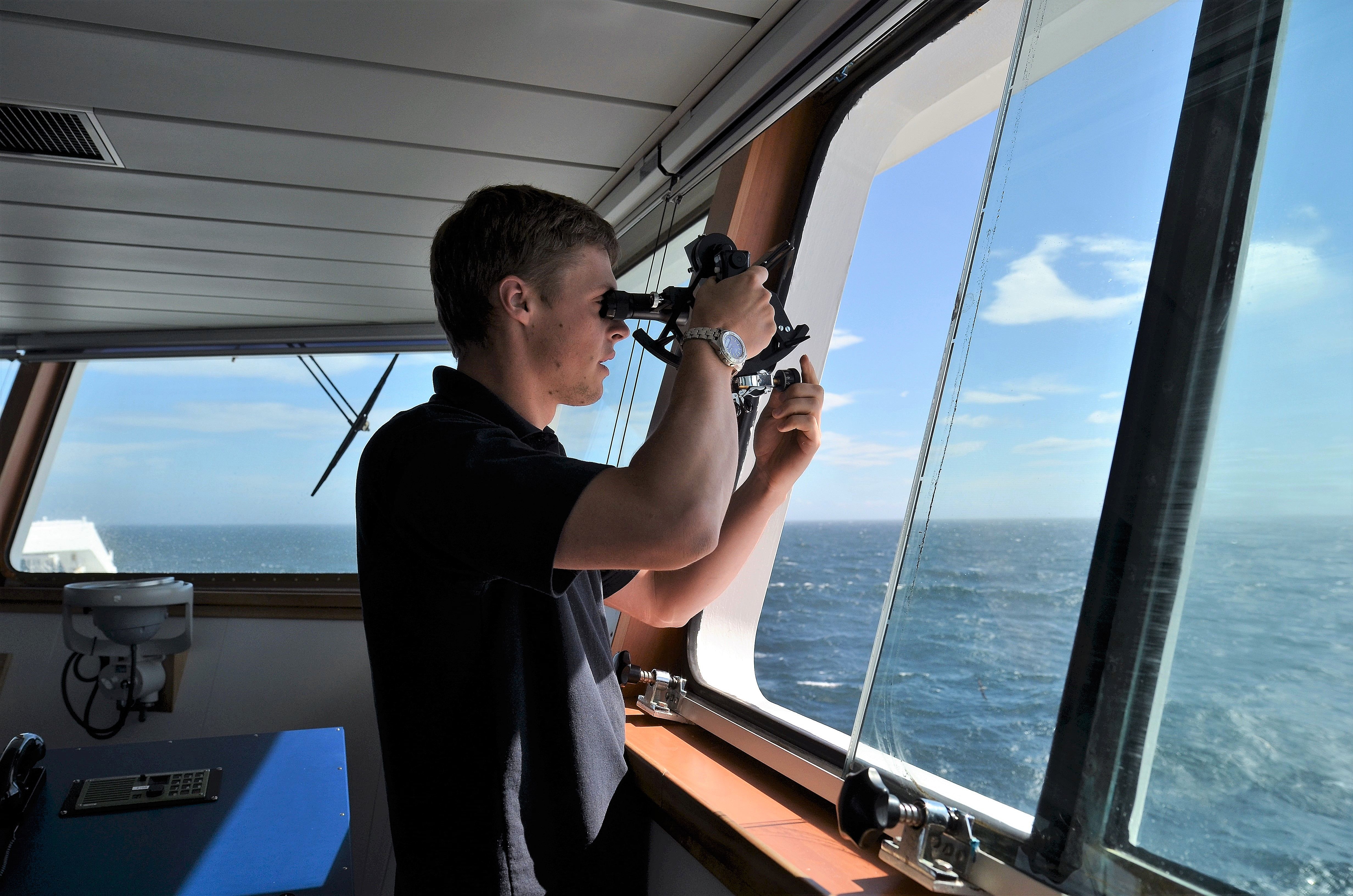 Second officer using a sextant